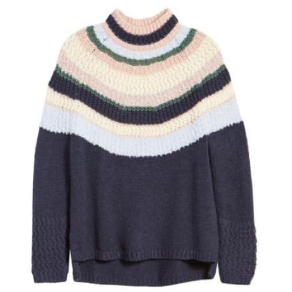 Caslon Wool/Angora Blend Striped Mixed Knit Mock Neck Sweater Size XL - Picture 6 of 10